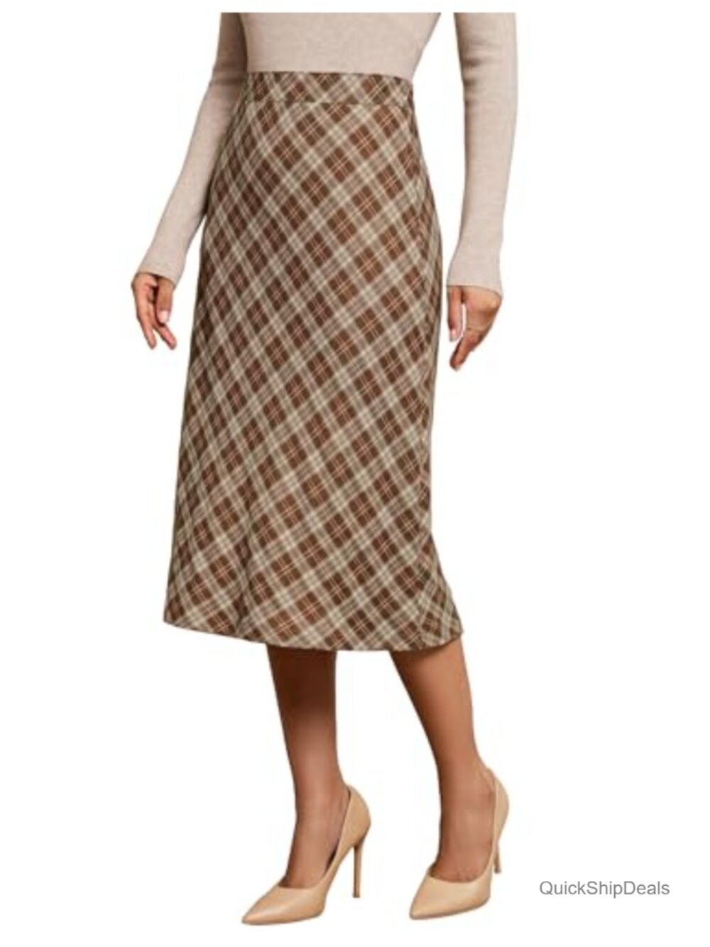 Womens Plaid A-Line Skirt High Waisted Midi Side Zipper Casual Fall